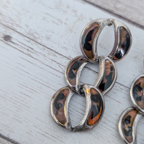 Vintage Earrings for Pierced Ears Brown Tones Linking Circles - Picture 4 of 9